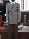 Grey-brown wool double-breasted blazer with subtle pattern
