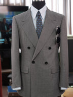 Grey-brown wool double-breasted blazer with subtle pattern
