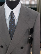 Grey-brown wool double-breasted blazer with subtle pattern