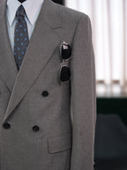Grey-brown wool double-breasted blazer with subtle pattern