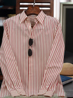 Men Off White Base Red Pinstripe Button Down Shirt