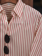 Men Off White Base Red Pinstripe Button Down Shirt