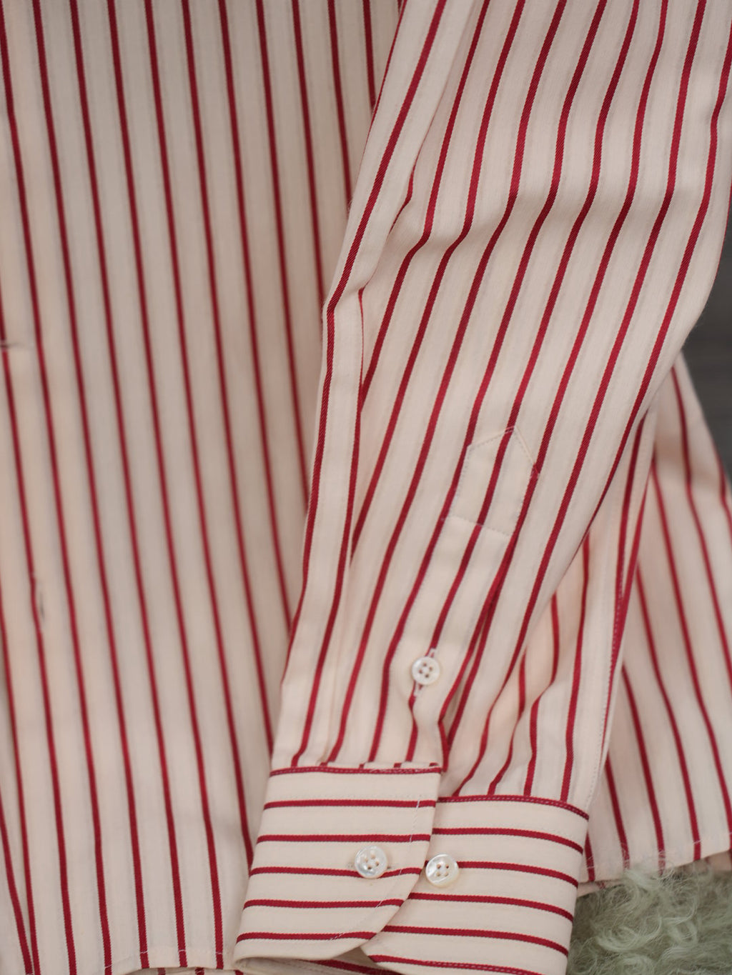 Men Off White Base Red Pinstripe Button Down Shirt