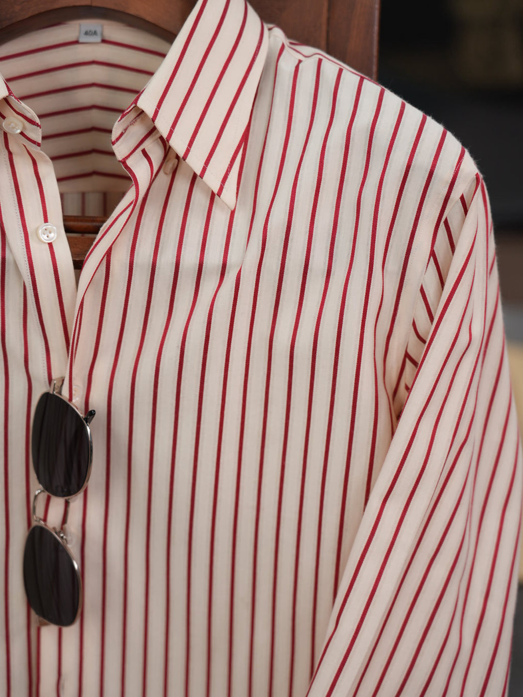 Men Off White Base Red Pinstripe Button Down Shirt