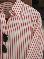 Men Off White Base Red Pinstripe Button Down Shirt