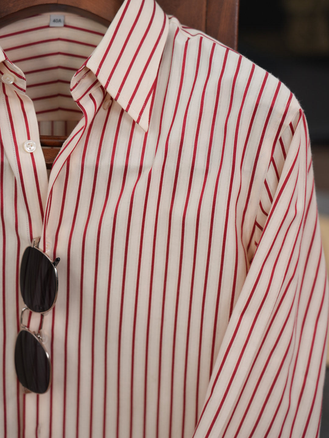 Men Off White Base Red Pinstripe Button Down Shirt