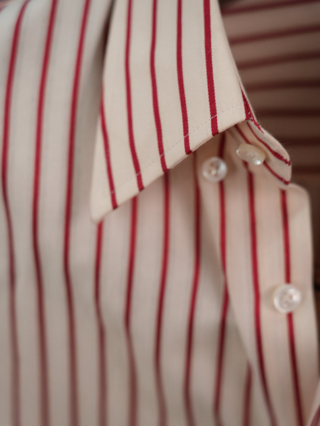 Men Off White Base Red Pinstripe Button Down Shirt