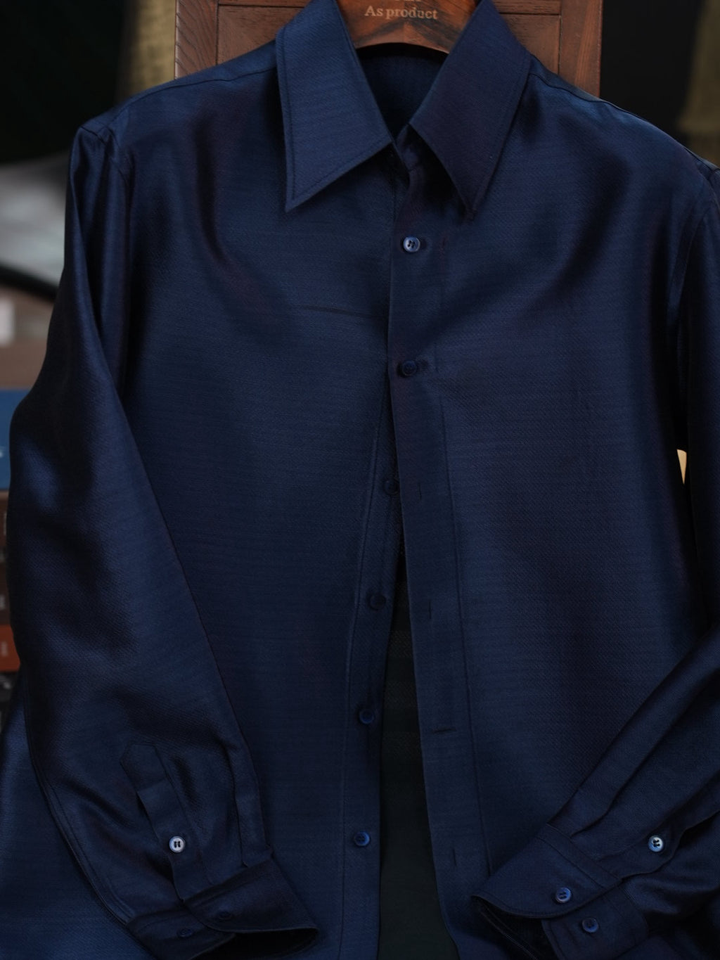 Men's Deep royal blue silk wool shimmering shirt