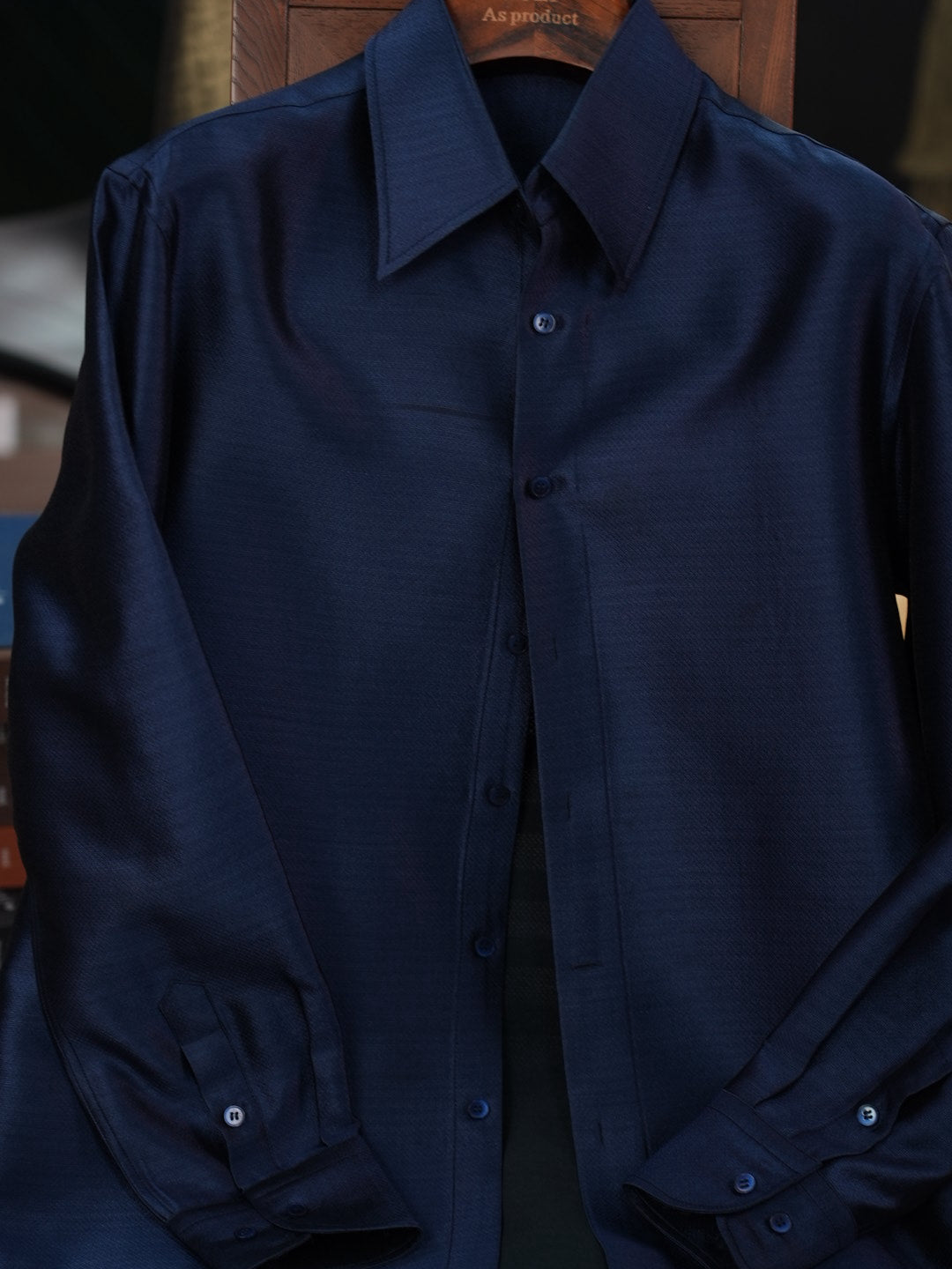 Men's Deep royal blue silk wool shimmering shirt
