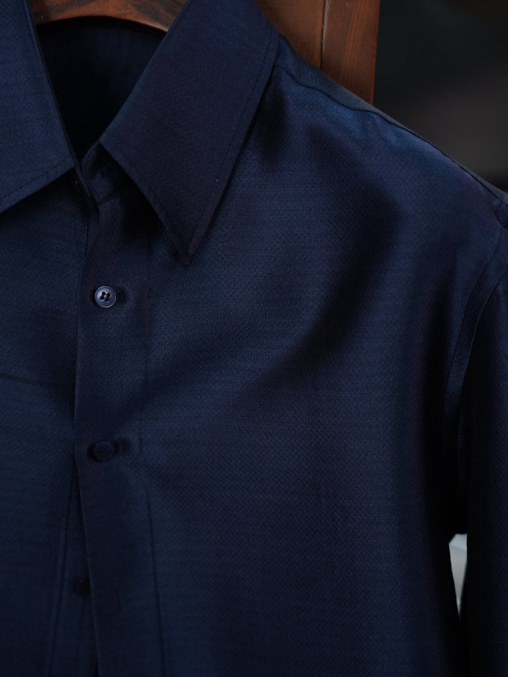 Men's Deep royal blue silk wool shimmering shirt
