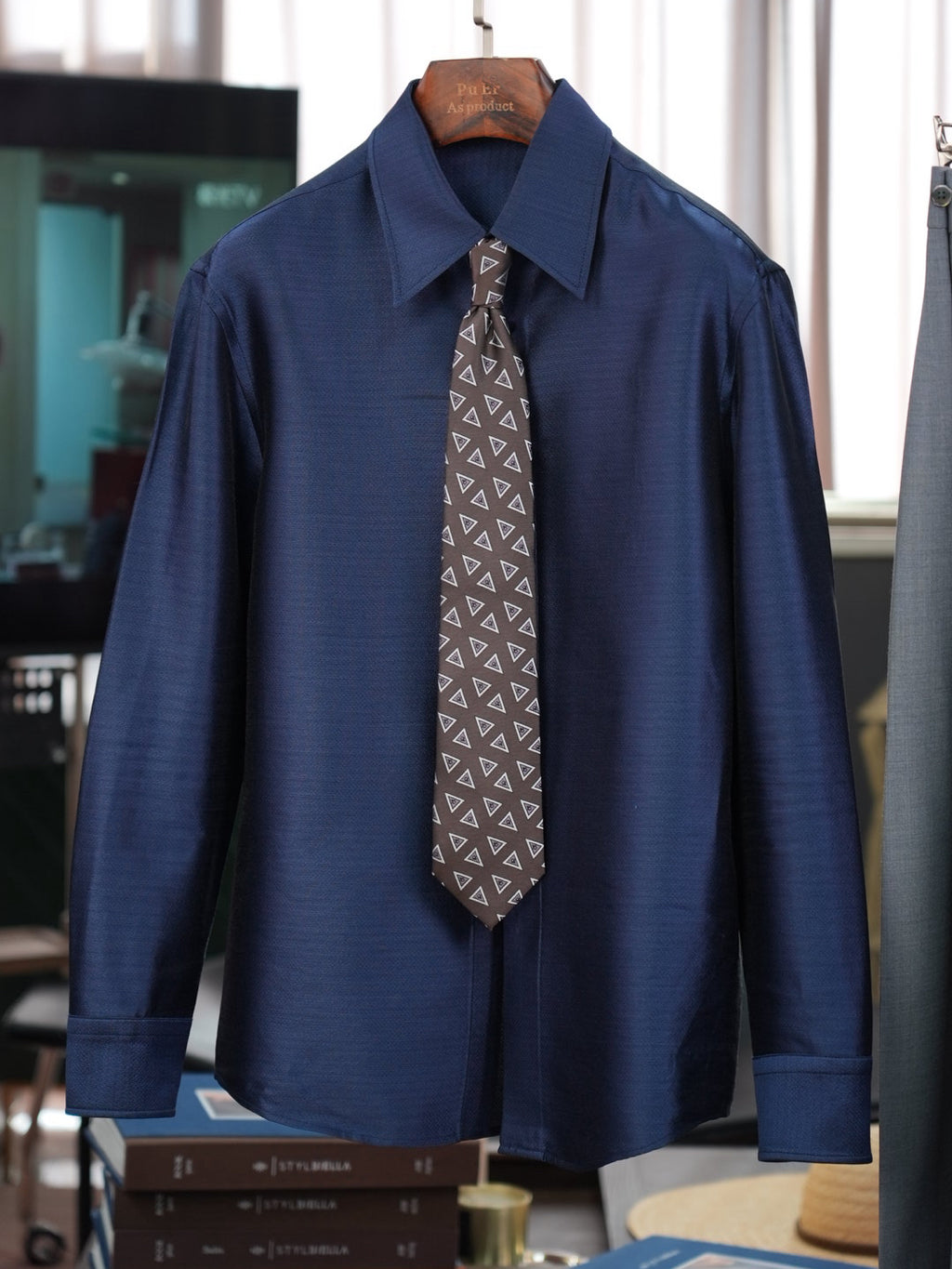 Men's Deep royal blue silk wool shimmering shirt