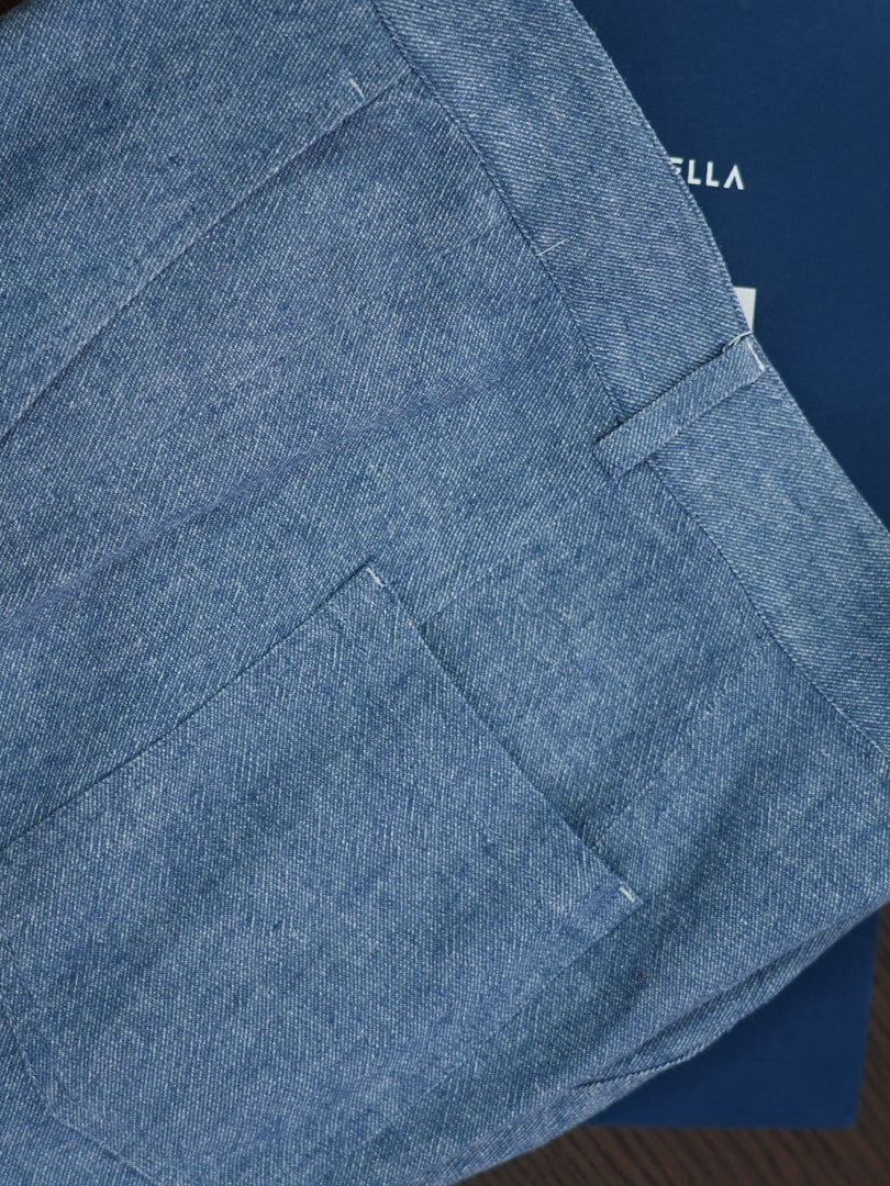 Men’s Blue Linen‑Cotton Denim‑Style Straight‑Leg Casual Trousers | 53% Linen 47% Cotton