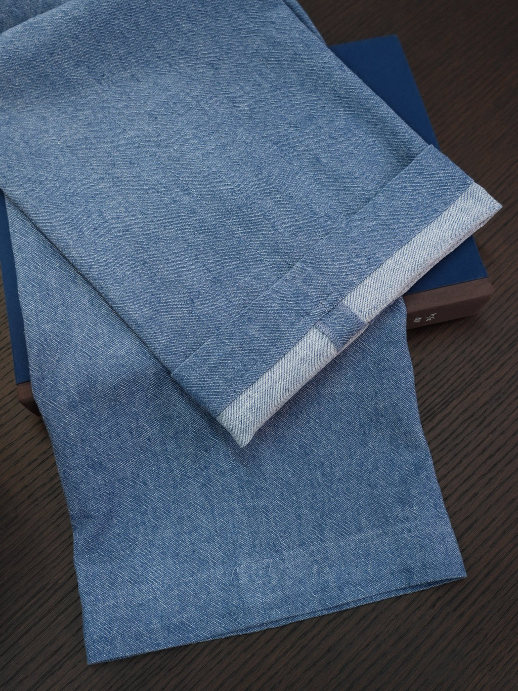 Men’s Blue Linen‑Cotton Denim‑Style Straight‑Leg Casual Trousers | 53% Linen 47% Cotton