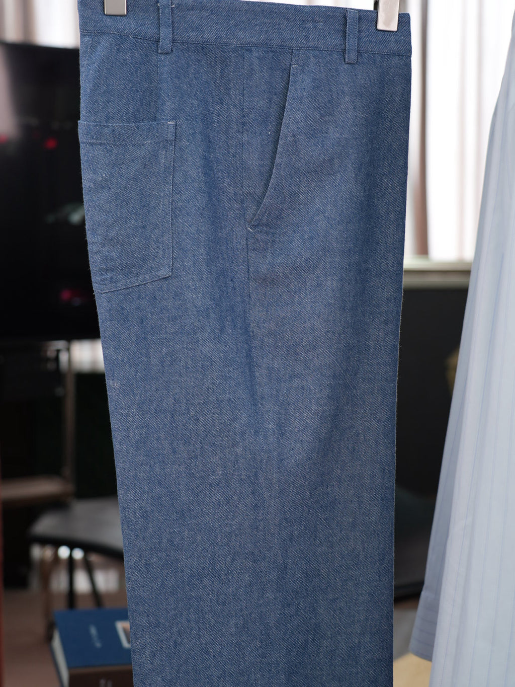 Men’s Blue Linen‑Cotton Denim‑Style Straight‑Leg Casual Trousers | 53% Linen 47% Cotton