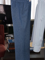Men’s Blue Linen‑Cotton Denim‑Style Straight‑Leg Casual Trousers | 53% Linen 47% Cotton