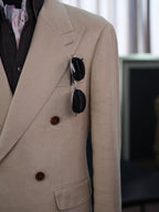 Khaki linen double-breasted single blazer
