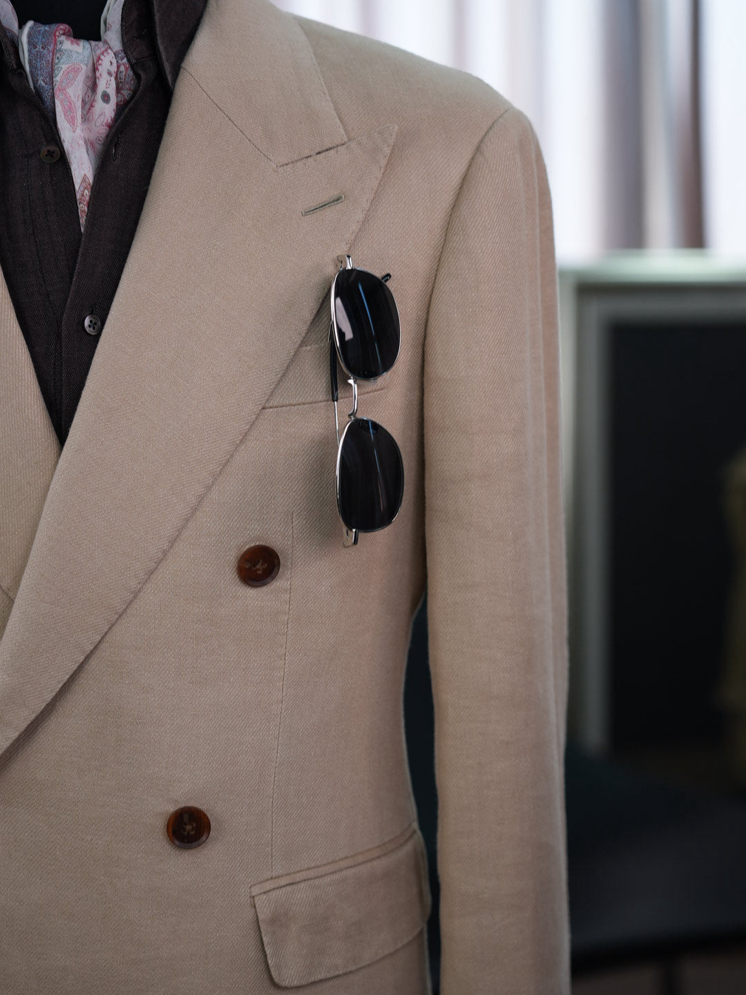 Khaki linen double-breasted single blazer