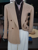 Khaki linen double-breasted single blazer