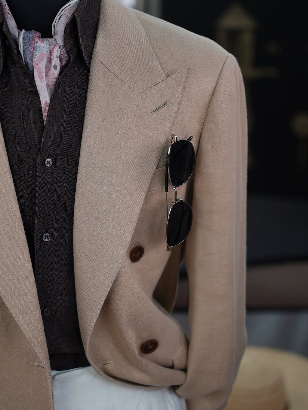 Khaki linen double-breasted single blazer