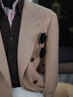 Khaki linen double-breasted single blazer