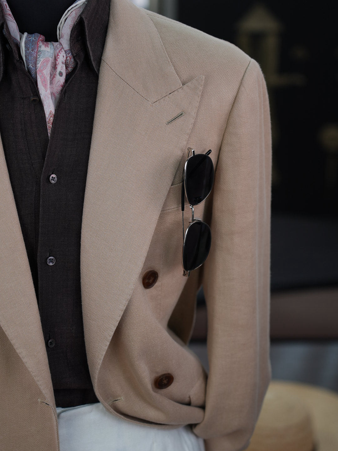Khaki linen double-breasted single blazer