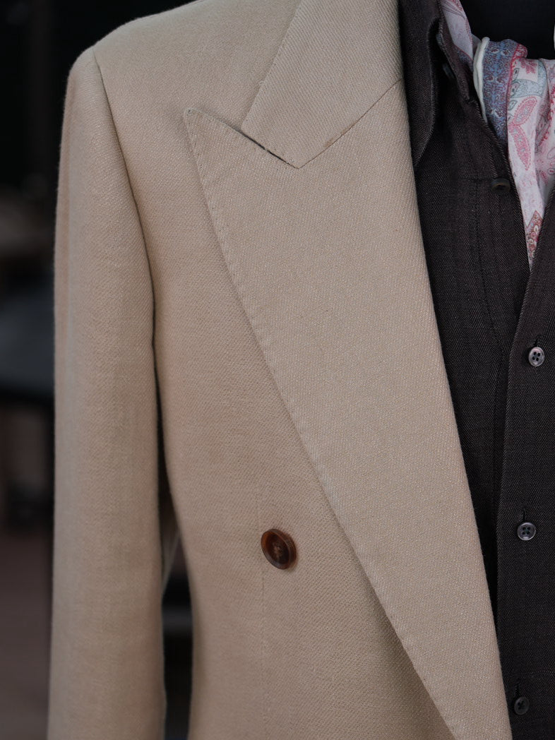 Khaki linen double-breasted single blazer