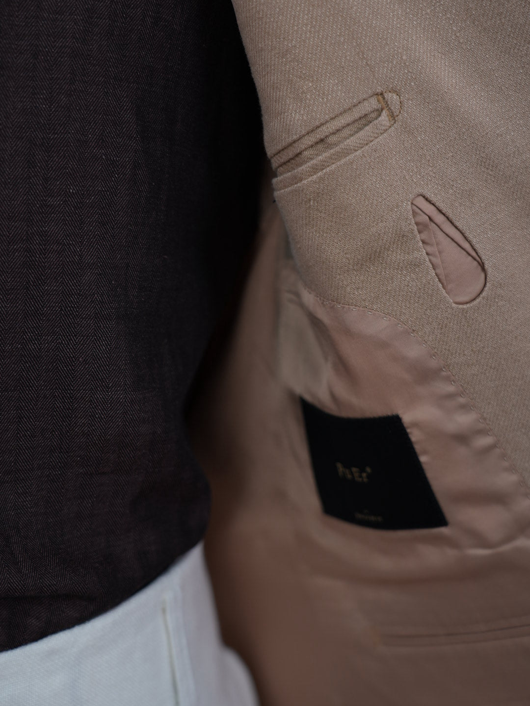 Khaki linen double-breasted single blazer