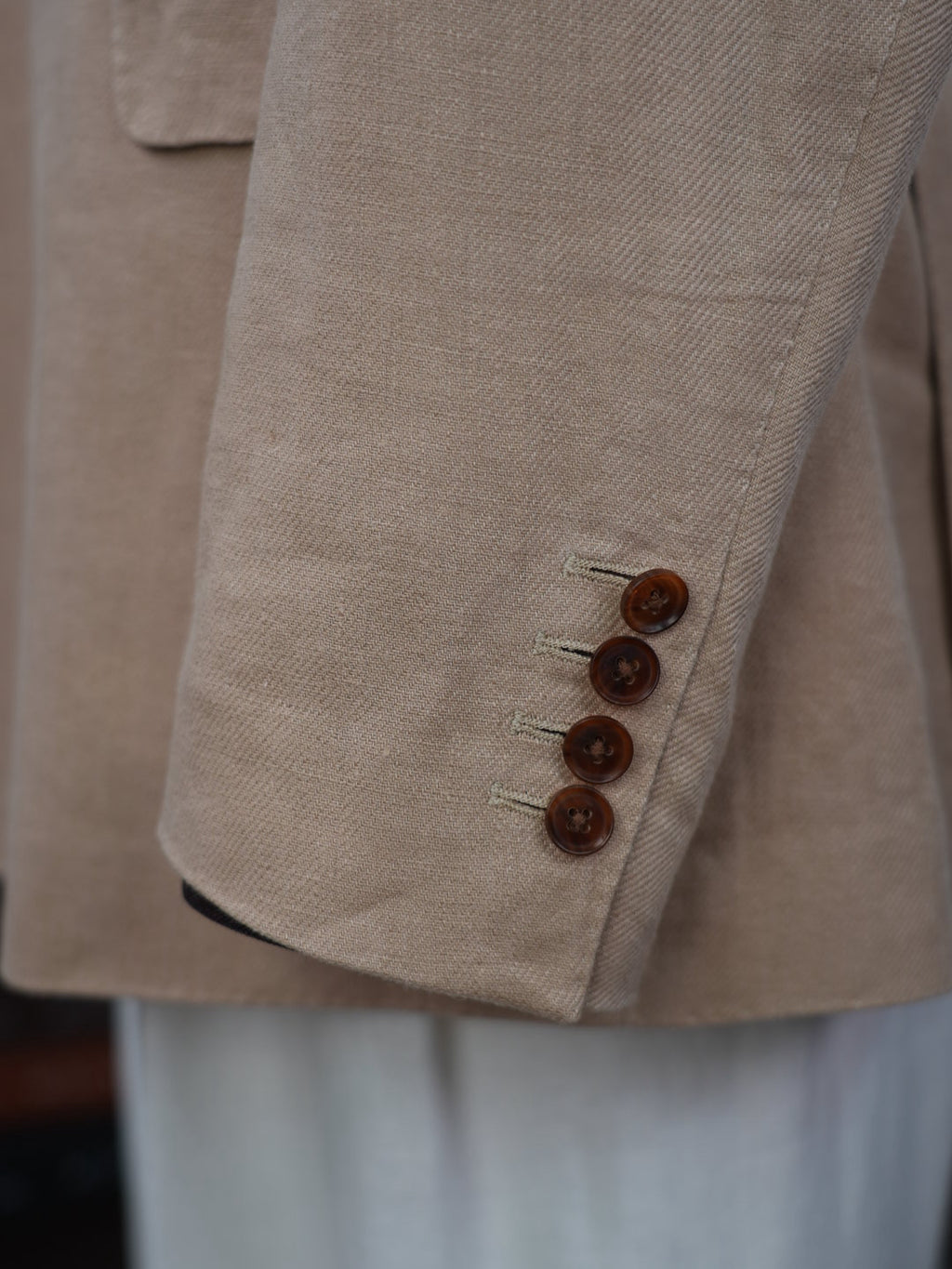 Khaki linen double-breasted single blazer