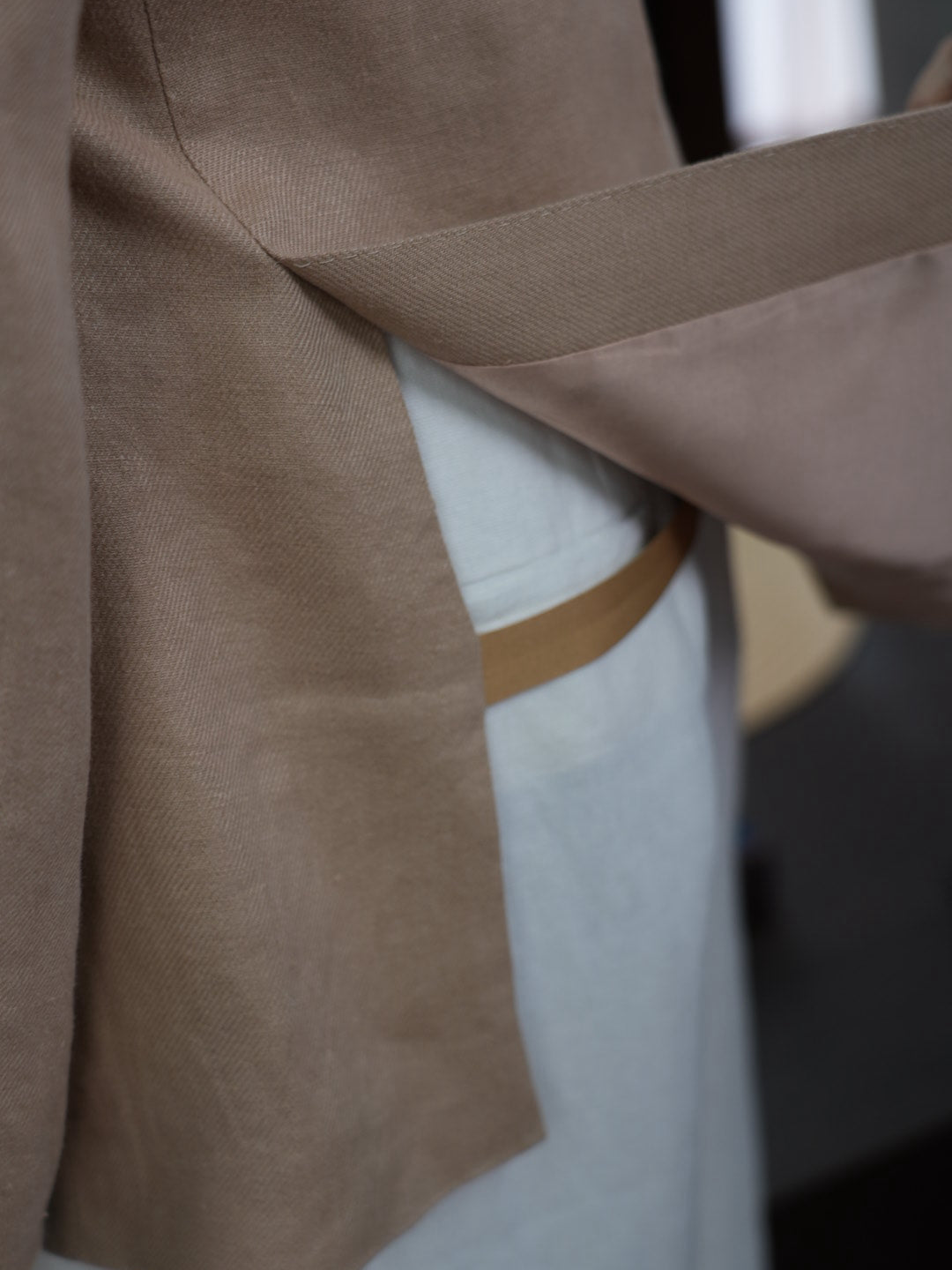 Khaki linen double-breasted single blazer
