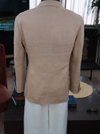 Khaki linen double-breasted single blazer