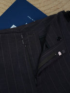 Men’s Dark Brown Pinstripe Waist‑Attached Straight‑Leg Trousers | 100% Fine‑Worsted Wool