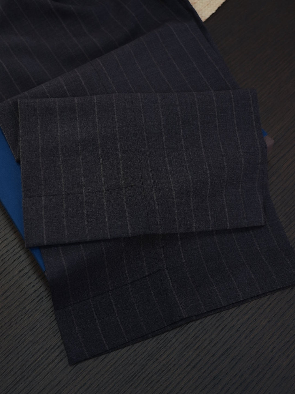 Men’s Dark Brown Pinstripe Waist‑Attached Straight‑Leg Trousers | 100% Fine‑Worsted Wool