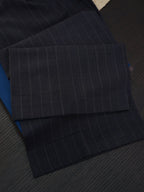Men’s Dark Brown Pinstripe Waist‑Attached Straight‑Leg Trousers | 100% Fine‑Worsted Wool