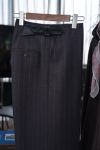 Men’s Dark Brown Pinstripe Waist‑Attached Straight‑Leg Trousers | 100% Fine‑Worsted Wool