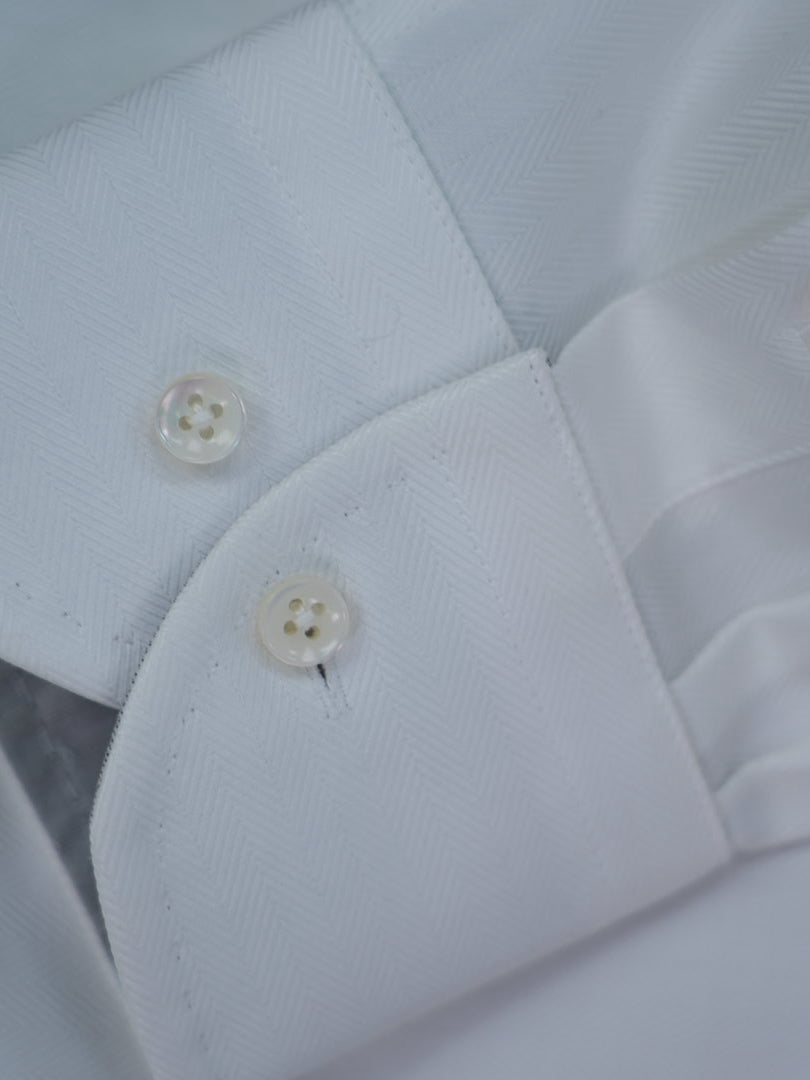 Men's 100% Cotton White Herringbone Jacquard Dress Shirt