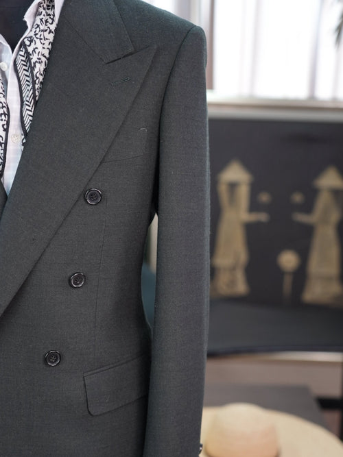 Dark green 100% wool flannel single blazer