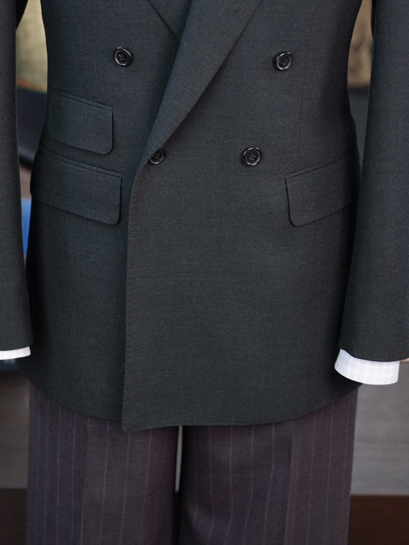 Dark green 100% wool flannel single blazer