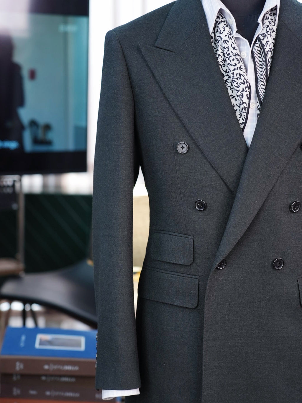 Dark green 100% wool flannel single blazer