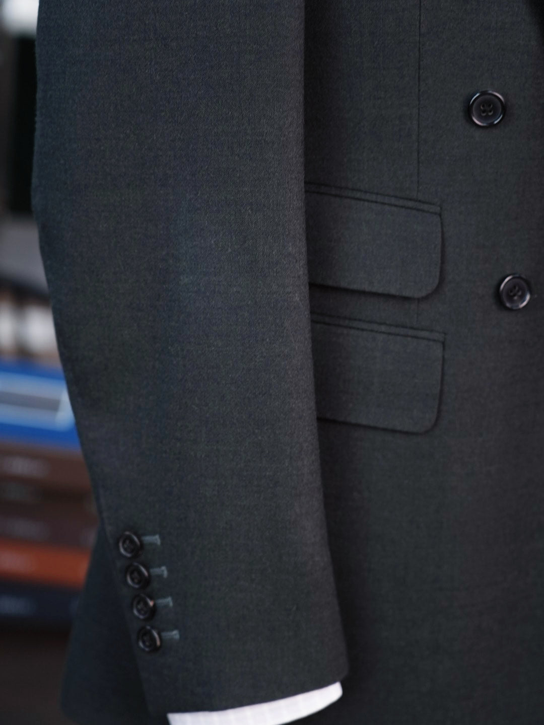 Dark green 100% wool flannel single blazer