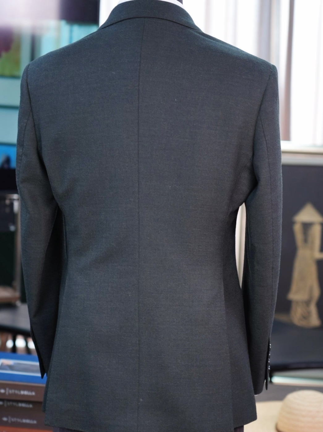 Dark green 100% wool flannel single blazer