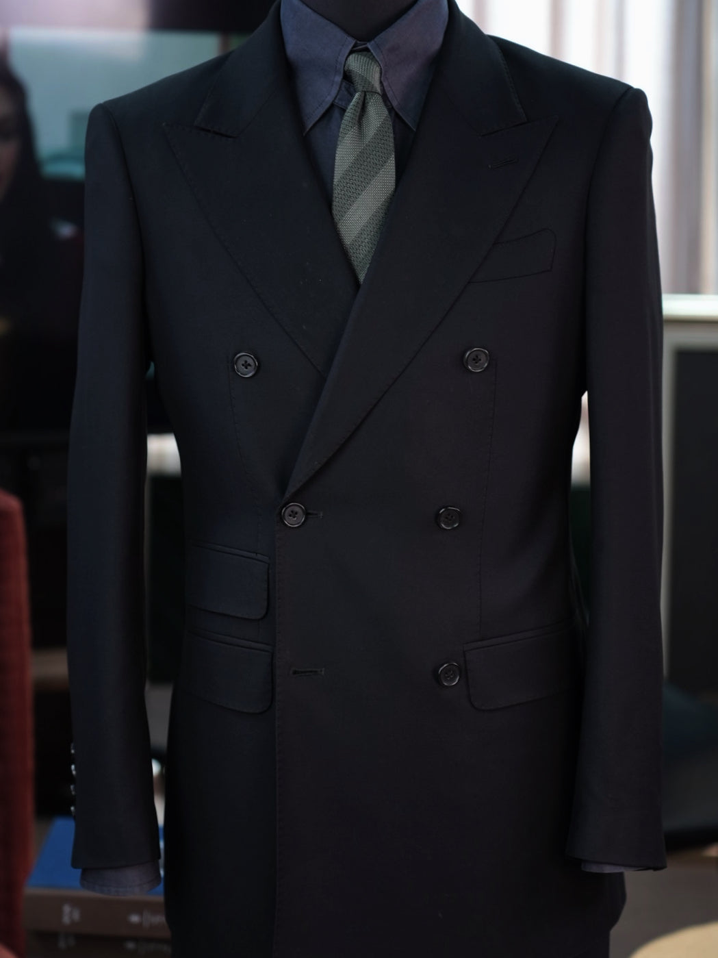Dark black wool business single blazer