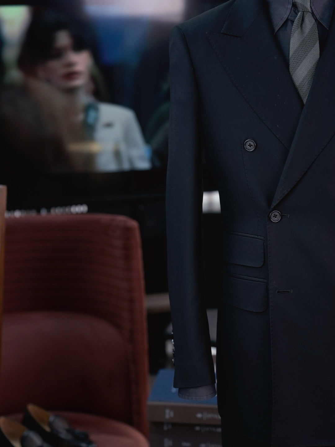 Dark black wool business single blazer