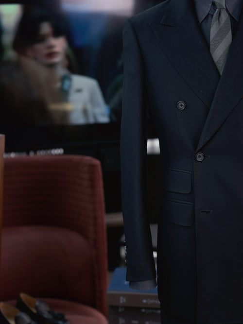 Dark black wool business single blazer