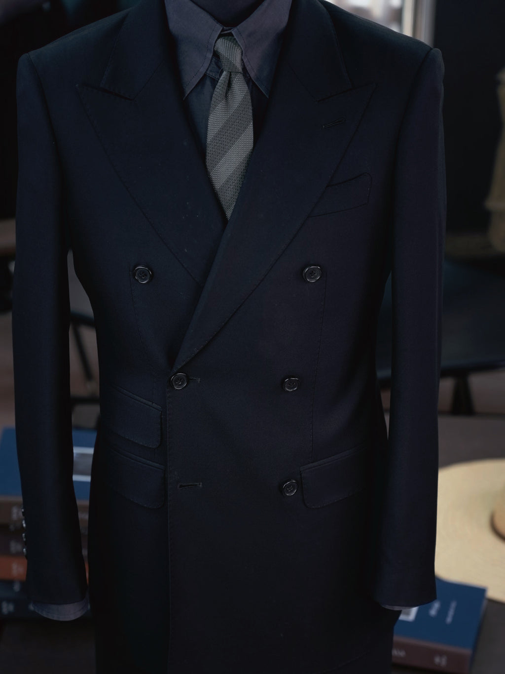 Dark black wool business single blazer