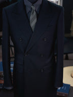 Dark black wool business single blazer