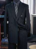 Dark black wool business single blazer