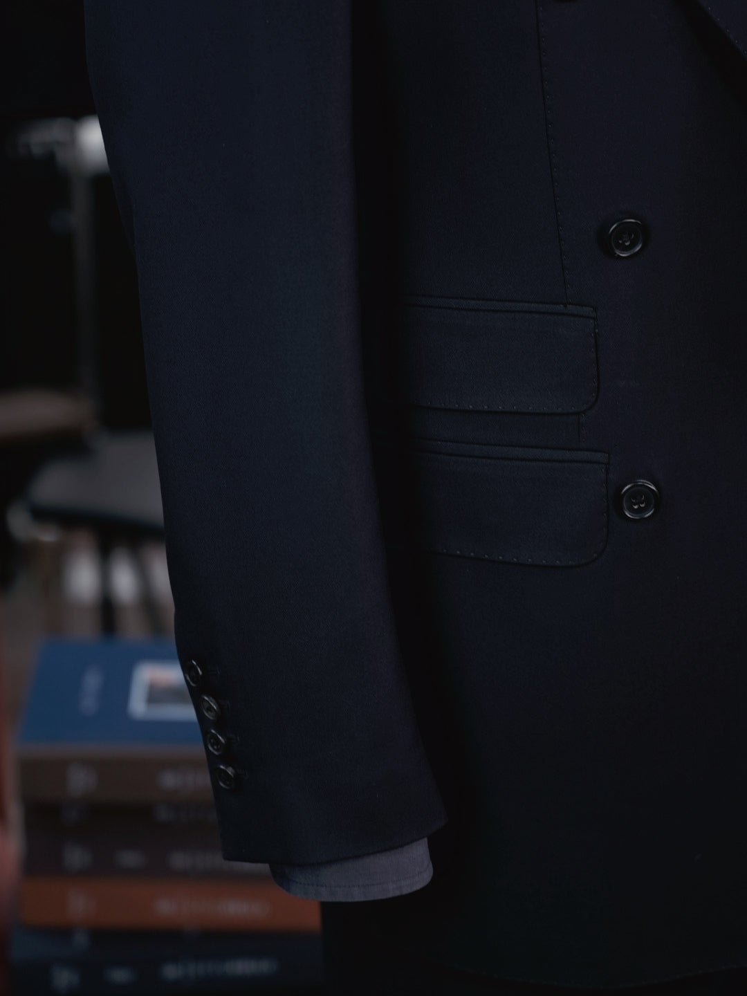 Dark black wool business single blazer