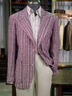 100% Pure Linen Burgundy Check Jacquard Soft Blazer