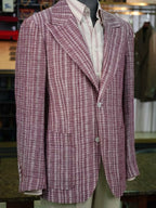 100% Pure Linen Burgundy Check Jacquard Soft Blazer
