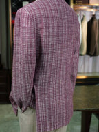 100% Pure Linen Burgundy Check Jacquard Soft Blazer